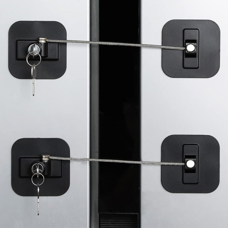 BAOWEIJD Fridge Lock,2 Pack Refrigerator Locks with Keys,Freezer Lock and Child Safety Cabinet Lock,Black Fridge Lock - Image 1